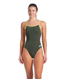 ARENA  WOMEN'S  Swimsuit Lace Back Solid  Dark Sage-Artic Lime 004651 660